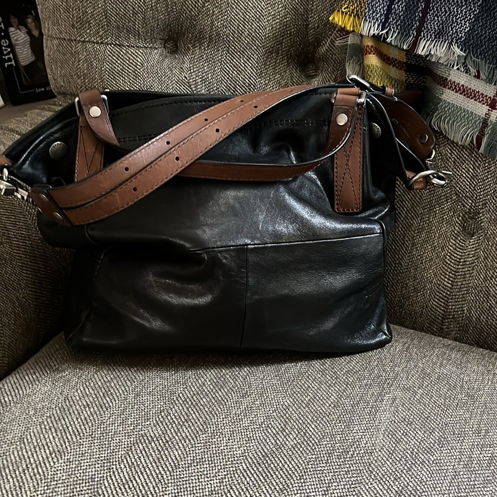 Frye Black and Tan Leather Shoulder Bag